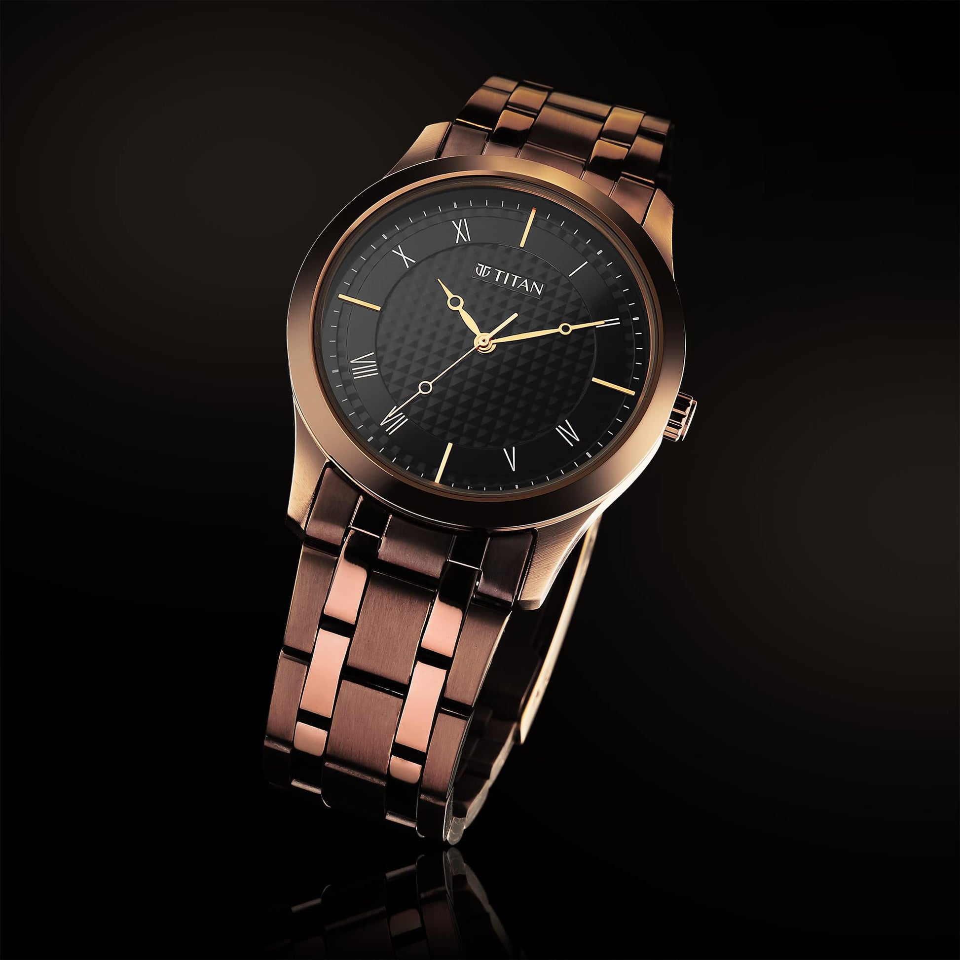 Titan Men Stainless Steel Analog Black Dial Casual Watch, Band Color-Brown 