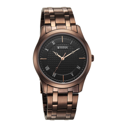 Titan Men Stainless Steel Analog Black Dial Casual Watch, Band Color-Brown 