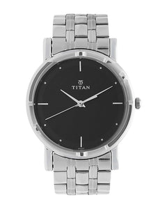 Titan Men's Elegance Stainless Steel Analog Watch: Black Dial with Sleek Link Strap-NN1639SM02 