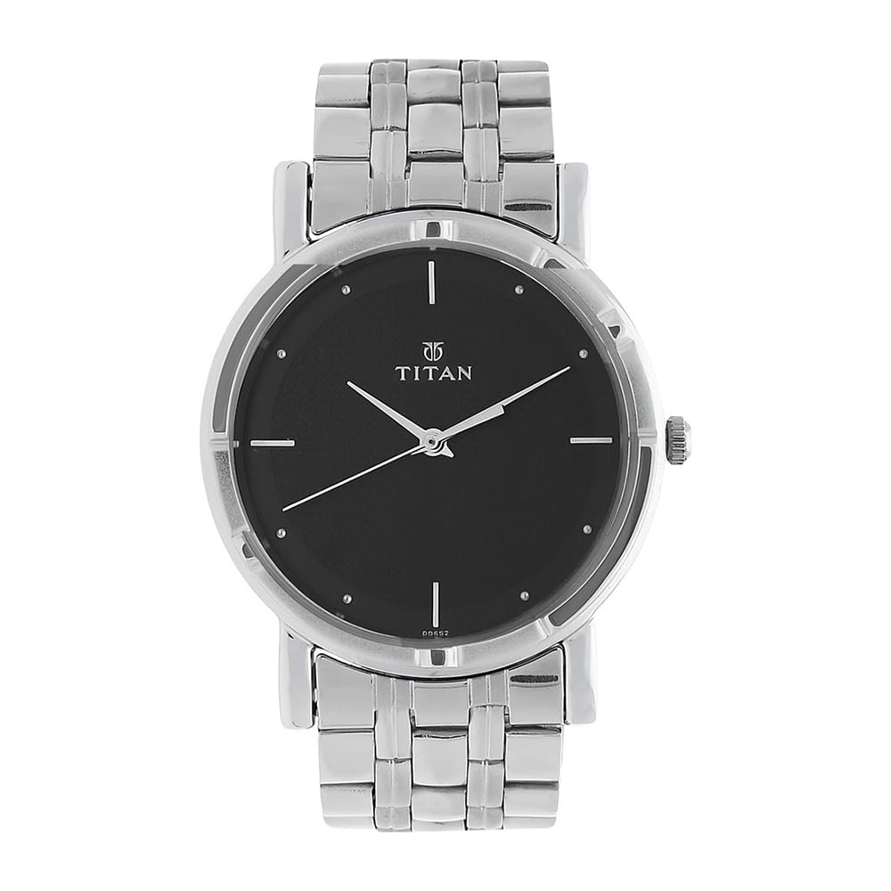 Titan Men's Elegance Stainless Steel Analog Watch: Black Dial with Sleek Link Strap-NN1639SM02 