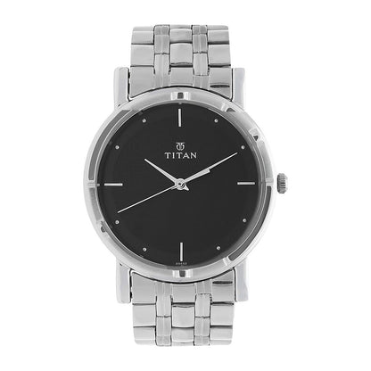 Titan Men's Elegance Stainless Steel Analog Watch: Black Dial with Sleek Link Strap-NN1639SM02 