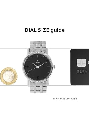 Titan Men's Elegance Stainless Steel Analog Watch: Black Dial with Sleek Link Strap-NN1639SM02 