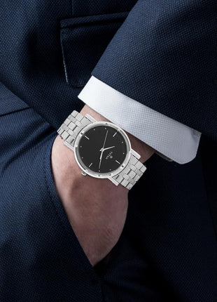 Titan Men's Elegance Stainless Steel Analog Watch: Black Dial with Sleek Link Strap-NN1639SM02 