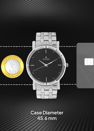 Titan Men's Elegance Stainless Steel Analog Watch: Black Dial with Sleek Link Strap-NN1639SM02 