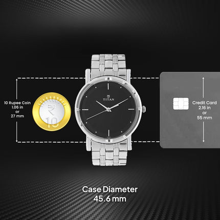 Titan Men's Elegance Stainless Steel Analog Watch: Black Dial with Sleek Link Strap-NN1639SM02 
