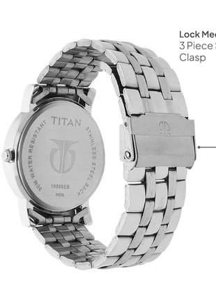 Titan Men's Elegance Stainless Steel Analog Watch: Black Dial with Sleek Link Strap-NN1639SM02 