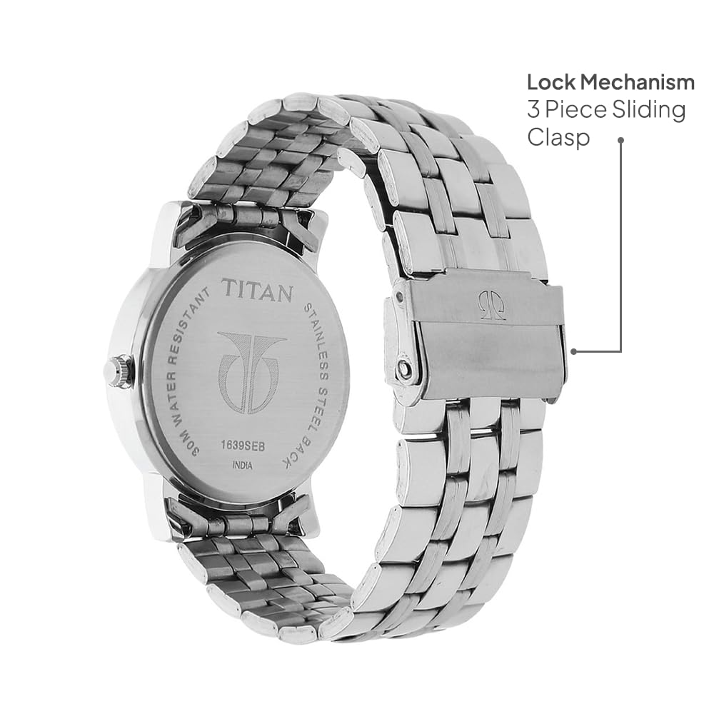 Titan Men's Elegance Stainless Steel Analog Watch: Black Dial with Sleek Link Strap-NN1639SM02 