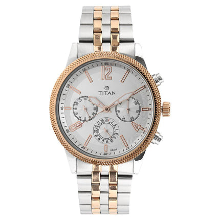 Titan Men's Metropolitan Luxe: Multifunction White Dial with Two-Tone Stainless Steel Bracelet Watch-NS1734KM02 