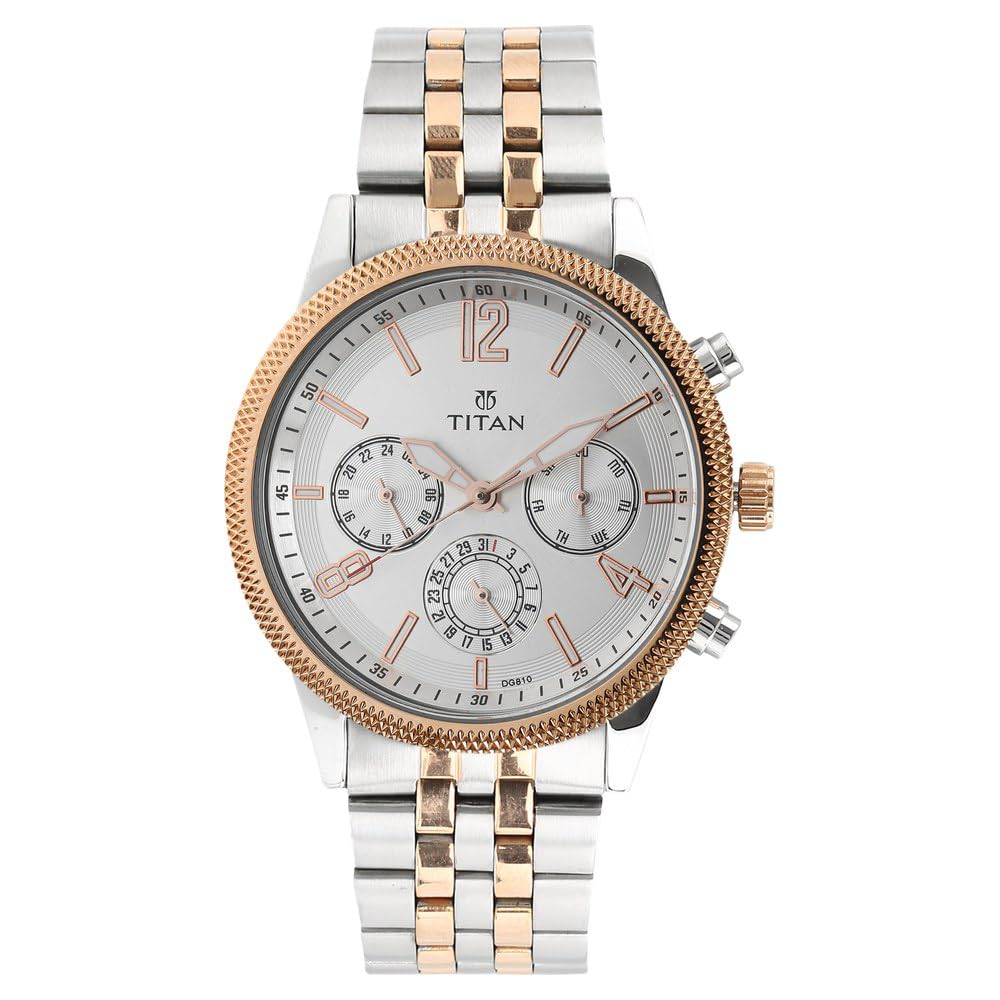 Titan Men's Metropolitan Luxe: Multifunction White Dial with Two-Tone Stainless Steel Bracelet Watch-NS1734KM02 