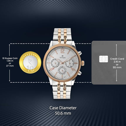 Titan Men's Metropolitan Luxe: Multifunction White Dial with Two-Tone Stainless Steel Bracelet Watch-NS1734KM02 