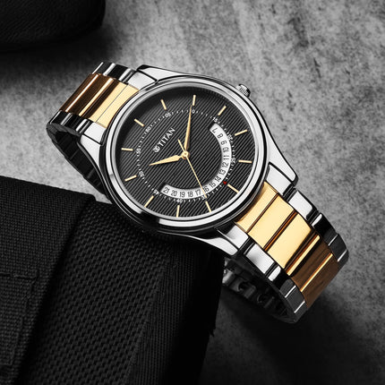 Titan Men's Multifunction Karishma: Two Tone Steel Elegance Multicolor Stainless Steel Watch-NS1713BM02 