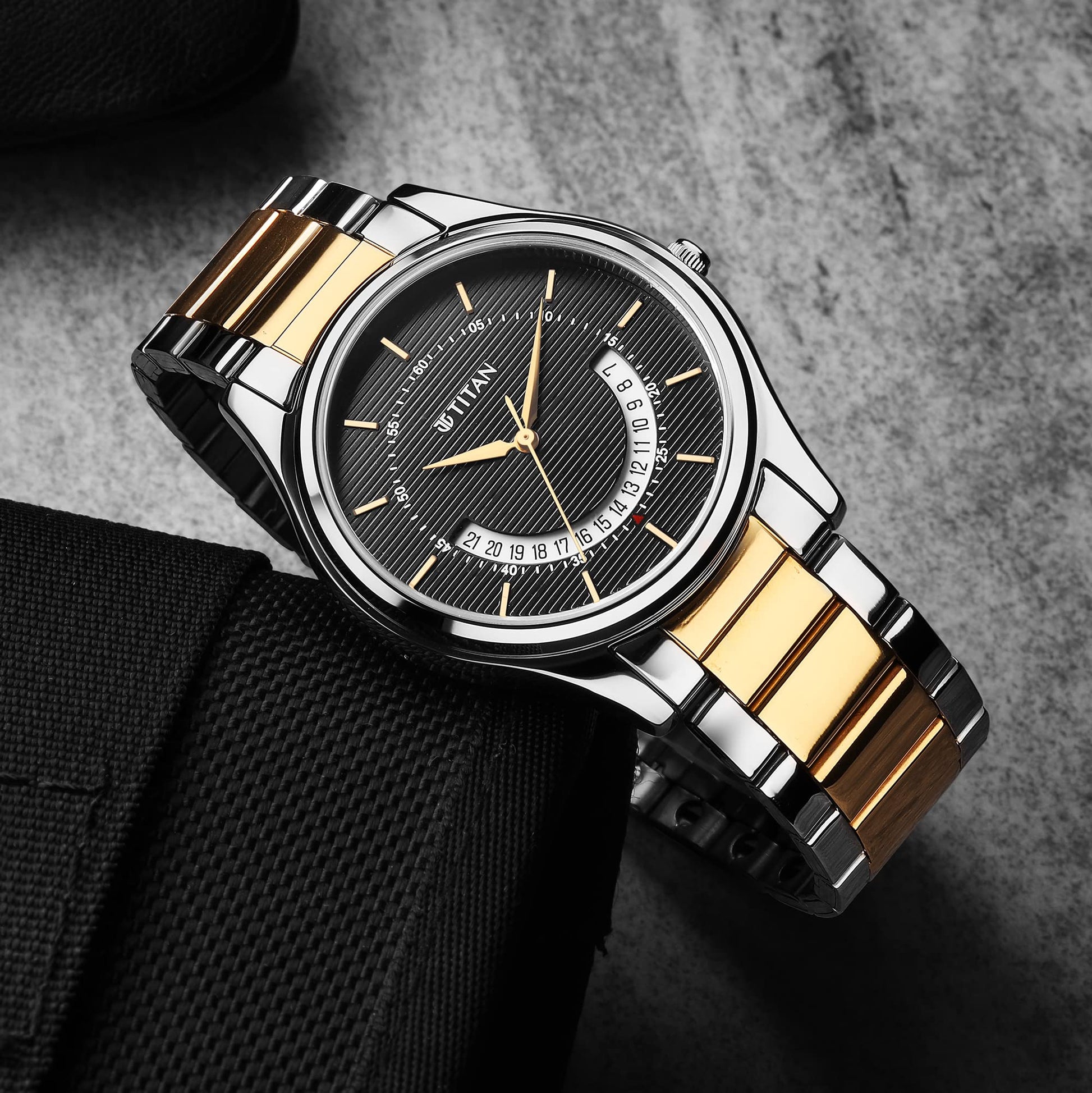 Titan Men's Multifunction Karishma: Two Tone Steel Elegance Multicolor Stainless Steel Watch-NS1713BM02 