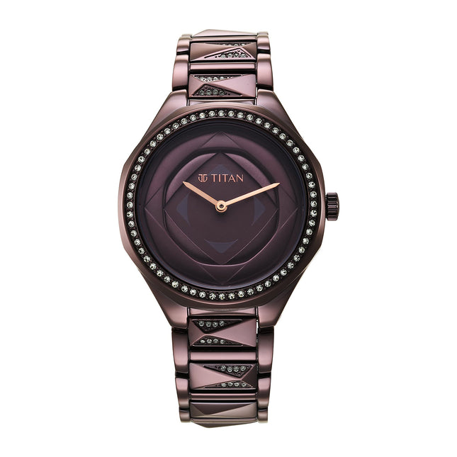 Titan Purple Glitz Quartz Analog Stainless Steel Strap Watch for Women-NS95206QM01 
