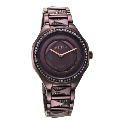 Titan Purple Glitz Quartz Analog Stainless Steel Strap Watch for Women-NS95206QM01 