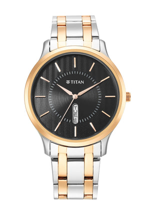 Titan Quartz Analog Black Dial Stainless Steel Strap Watch for Men-NS1825KM02 