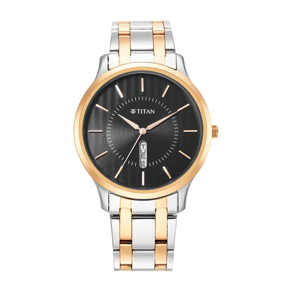 Titan Quartz Analog Black Dial Stainless Steel Strap Watch for Men-NS1825KM02