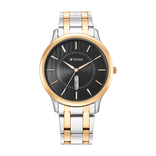 Titan Quartz Analog Black Dial Stainless Steel Strap Watch for Men-NS1825KM02 