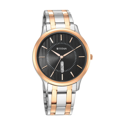 Titan Quartz Analog Black Dial Stainless Steel Strap Watch for Men-NS1825KM02 