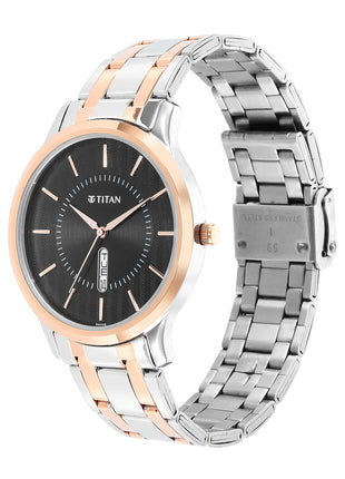Titan Quartz Analog Black Dial Stainless Steel Strap Watch for Men-NS1825KM02 