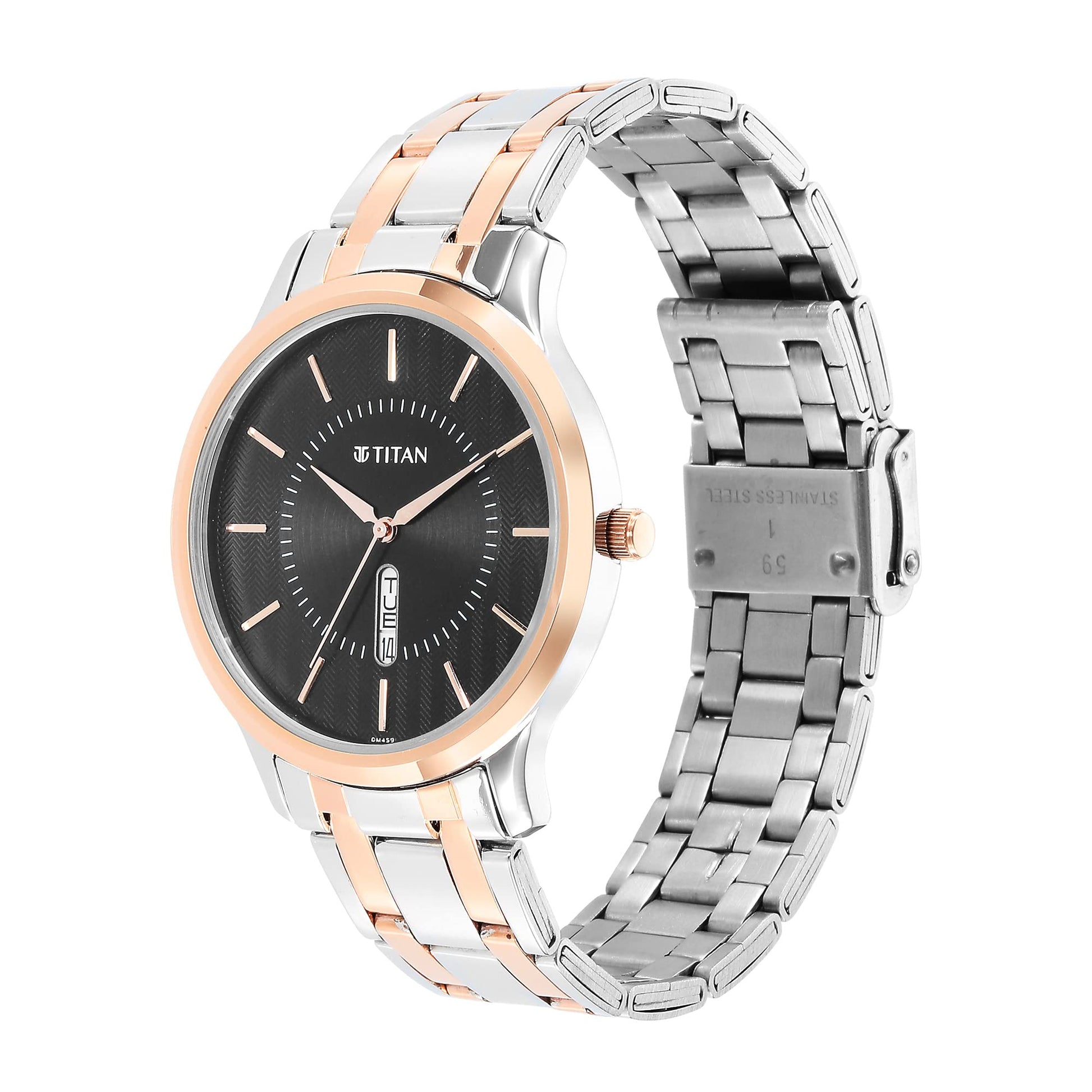 Titan Quartz Analog Black Dial Stainless Steel Strap Watch for Men-NS1825KM02 