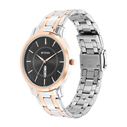 Titan Quartz Analog Black Dial Stainless Steel Strap Watch for Men-NS1825KM02 