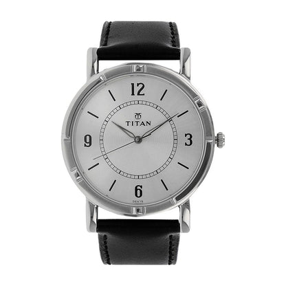 Titan Quartz Analog Silver Dial Leather Strap Watch for Men-NN1639SL03 