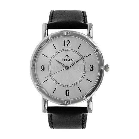 Titan Quartz Analog Silver Dial Leather Strap Watch for Men-NN1639SL03 