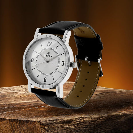 Titan Quartz Analog Silver Dial Leather Strap Watch for Men-NN1639SL03 