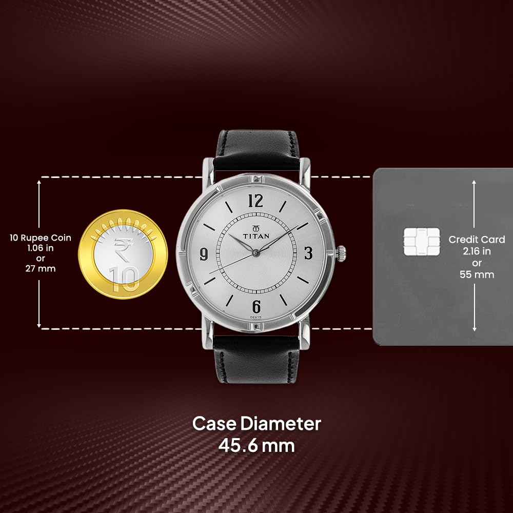 Titan Quartz Analog Silver Dial Leather Strap Watch for Men-NN1639SL03 