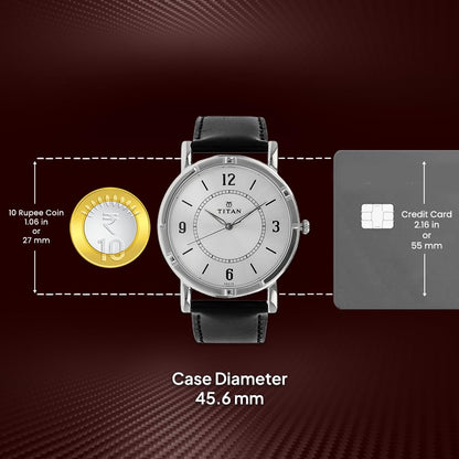Titan Quartz Analog Silver Dial Leather Strap Watch for Men-NN1639SL03 