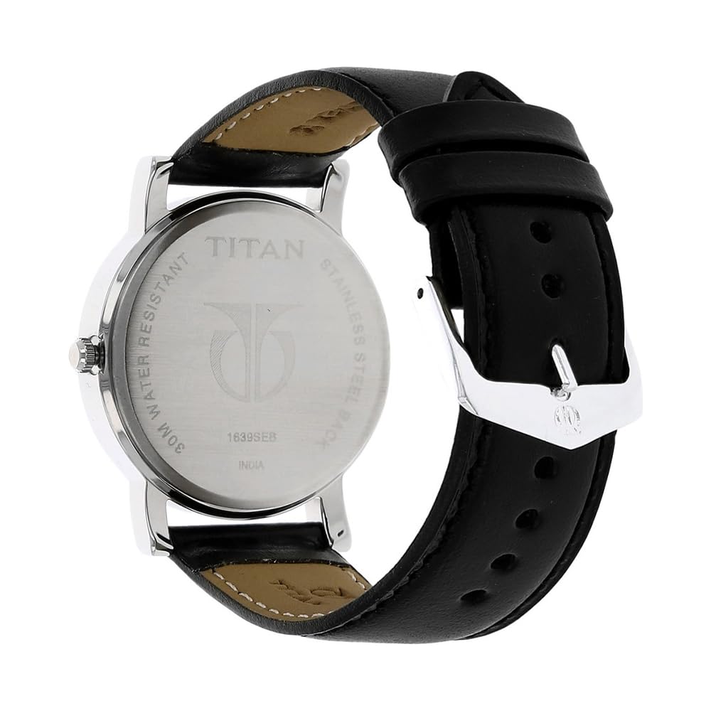 Titan Quartz Analog Silver Dial Leather Strap Watch for Men-NN1639SL03 