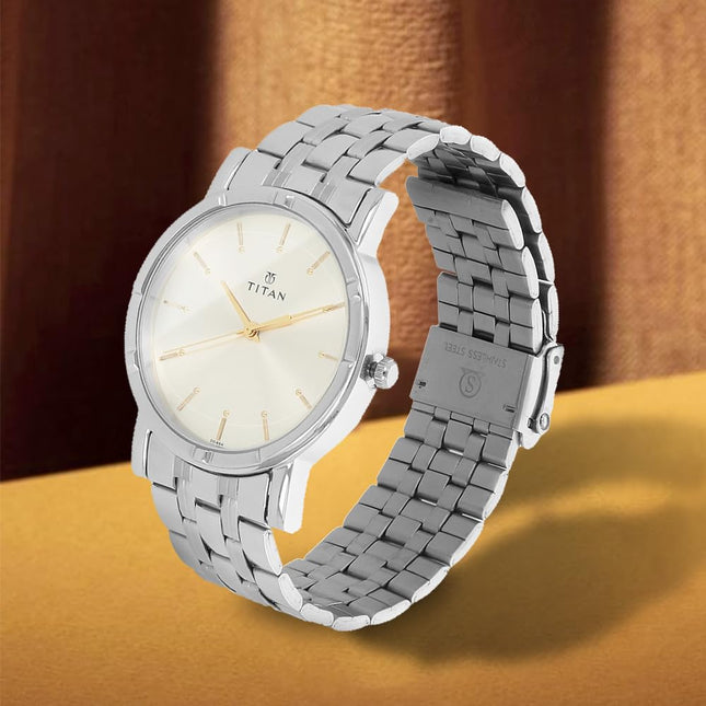Titan Quartz Analog Silver Dial Stainless Steel Strap Watch for Men-NN1639SM01 