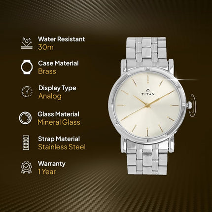 Titan Quartz Analog Silver Dial Stainless Steel Strap Watch for Men-NN1639SM01 
