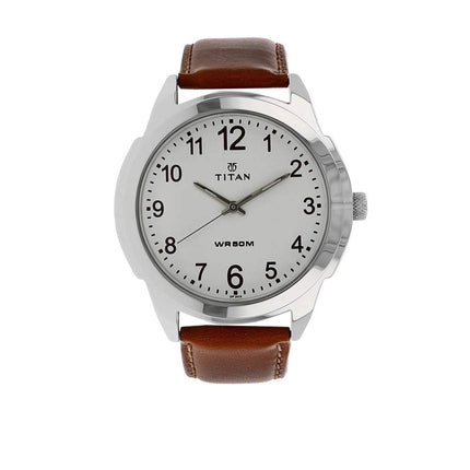 Titan Quartz Analog White Dial Leather Strap Watch for Men-NS1585SL07 