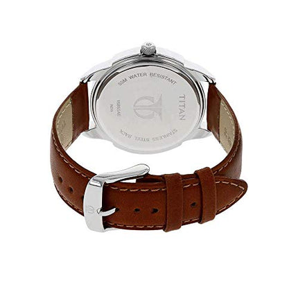 Titan Quartz Analog White Dial Leather Strap Watch for Men-NS1585SL07 