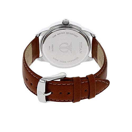 Titan Quartz Analog White Dial Leather Strap Watch for Men-NS1585SL07 