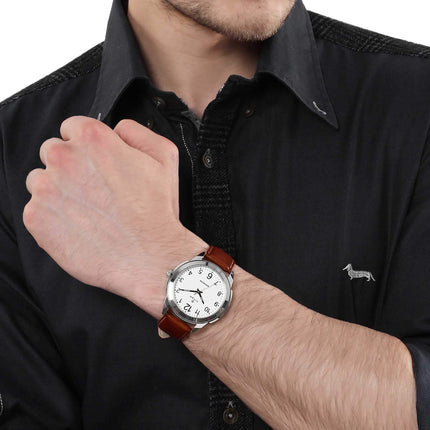 Titan Quartz Analog White Dial Leather Strap Watch for Men-NS1585SL07 