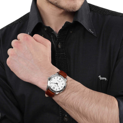 Titan Quartz Analog White Dial Leather Strap Watch for Men-NS1585SL07 