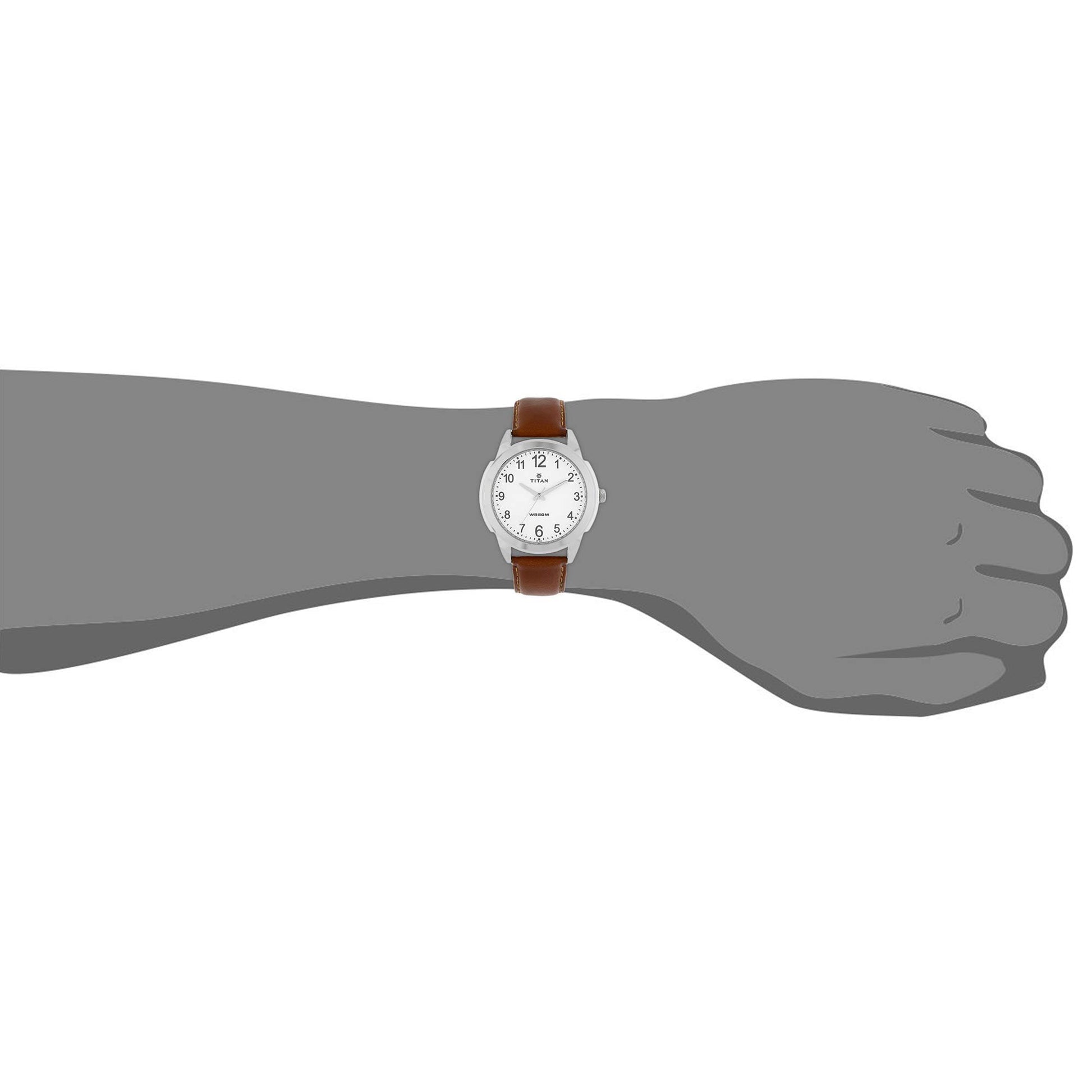 Titan Quartz Analog White Dial Leather Strap Watch for Men-NS1585SL07 