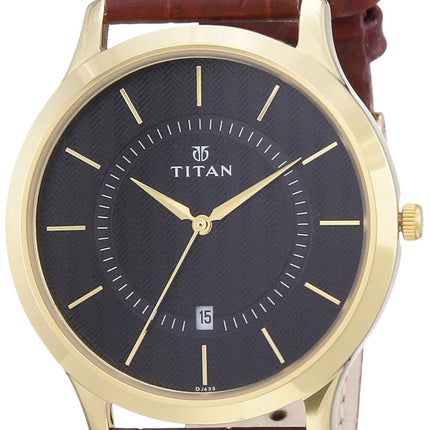 Titan Quartz Analog with Date Black Dial Leather Strap Watch for Men-NS1825YL01 