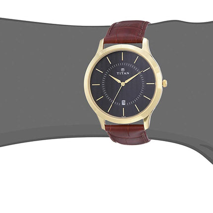 Titan Quartz Analog with Date Black Dial Leather Strap Watch for Men-NS1825YL01 