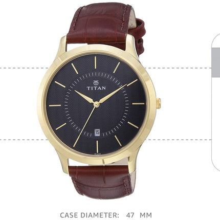 Titan Quartz Analog with Date Black Dial Leather Strap Watch for Men-NS1825YL01 
