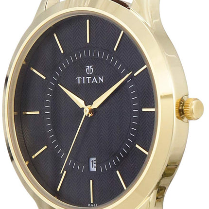 Titan Quartz Analog with Date Black Dial Leather Strap Watch for Men-NS1825YL01 