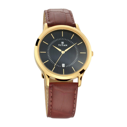 Titan Quartz Analog with Date Black Dial Leather Strap Watch for Men-NS1825YL01 