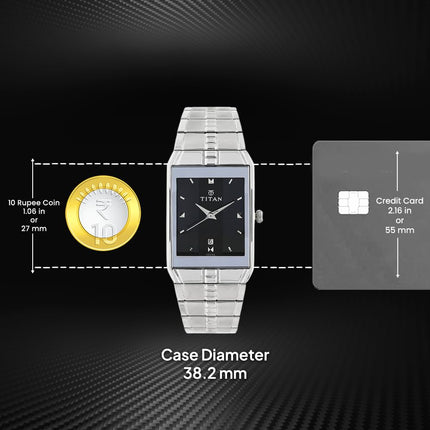 Titan Quartz Analog with Date Black Dial Stainless Steel Strap Watch for Men-NS9151SM02 