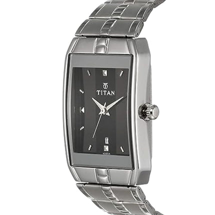 Titan Quartz Analog with Date Black Dial Stainless Steel Strap Watch for Men-NS9151SM02 
