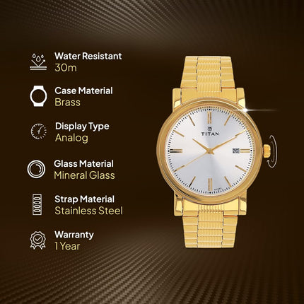 Titan Quartz Analog with Date Silver Dial Stainless Steel Strap Watch for Men-NS1712YM02 