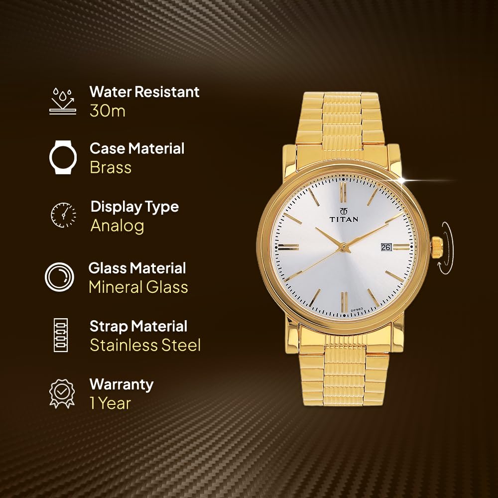 Titan Quartz Analog with Date Silver Dial Stainless Steel Strap Watch for Men-NS1712YM02 