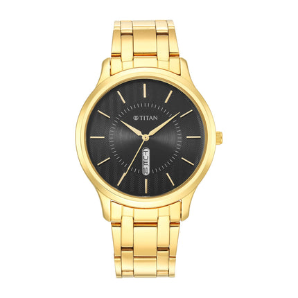 Titan Quartz Analog with Day and Date Black Dial Stainless Steel Strap Watch for Men-NS1825YM02 