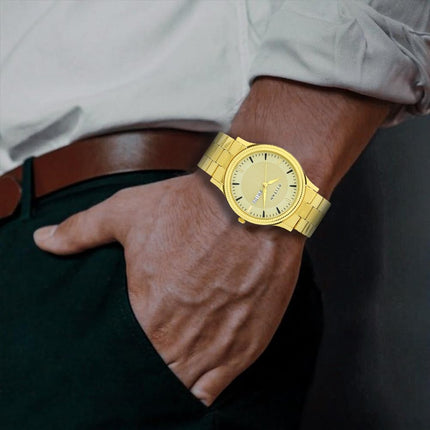 Titan Quartz Analog with Day and Date Golden Dial Stainless Steel Strap Watch for Men-NS1650YM04 